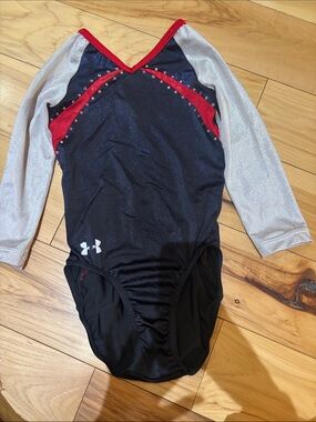 Under Armour Navy, Silver & Red Long-Sleeve Gymnastics Leotard